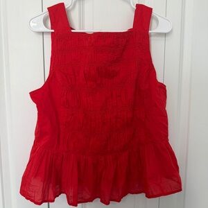 J. Crew Red Sleeveless Smocked Top (NWT)